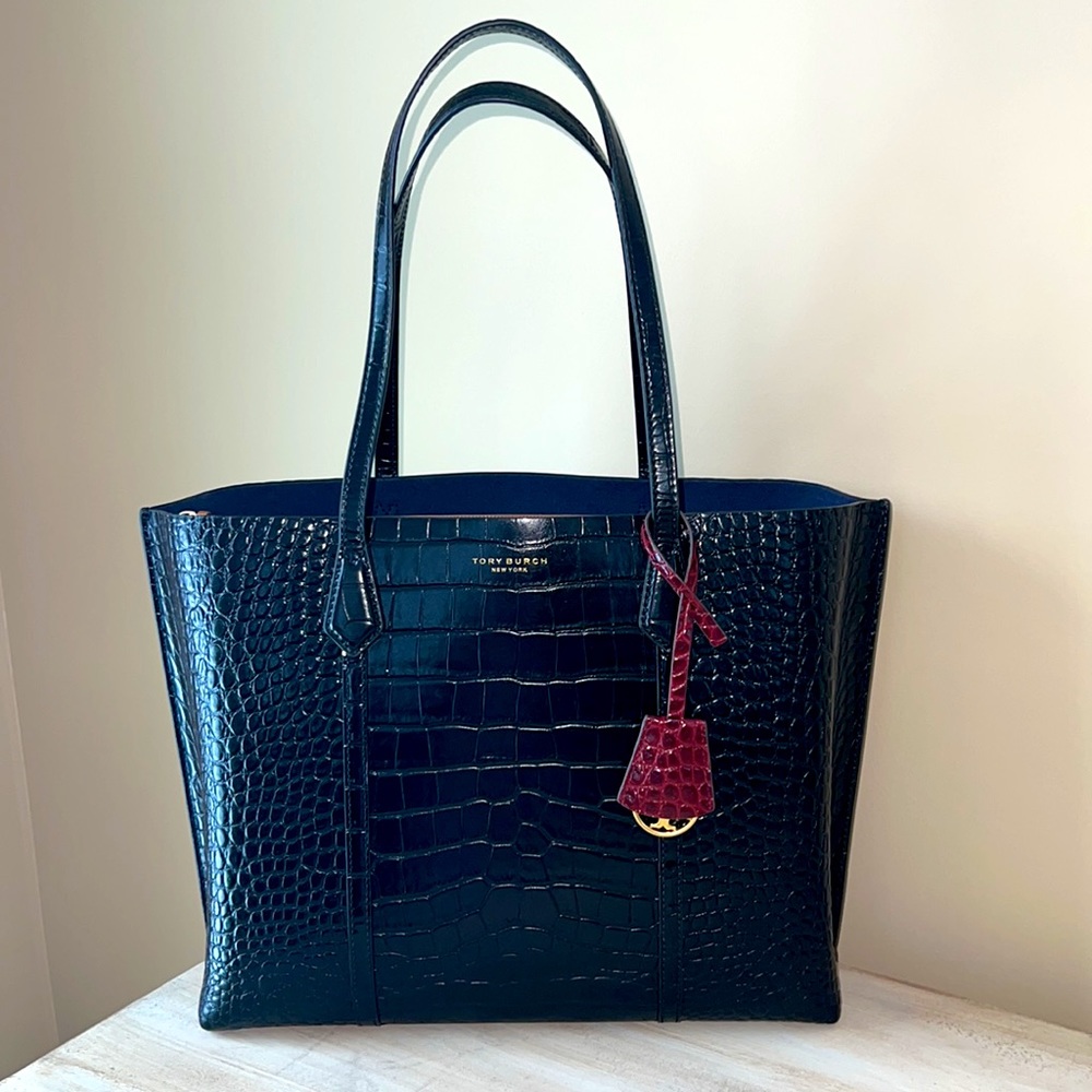 Tory Burch Perry Croc-Embossed Tote in excellent condition.